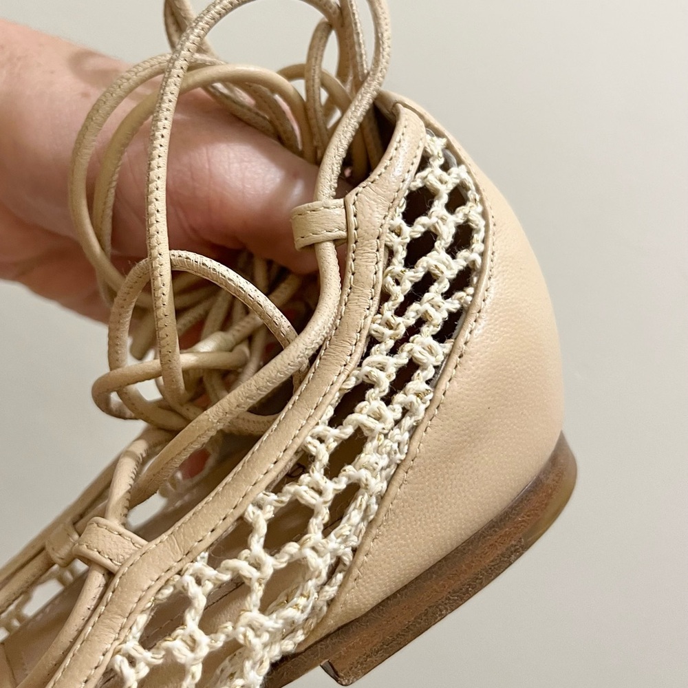 Tamara Mellon Next Step Woven Ankle Wrap Ballet Flats in Natural, EU 40 (US 10) - Picture 12 of 15